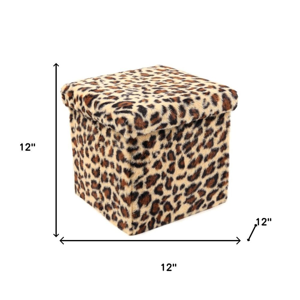 12" Black and Tan Faux Fur Leopard Storage Ottoman HomeRoots