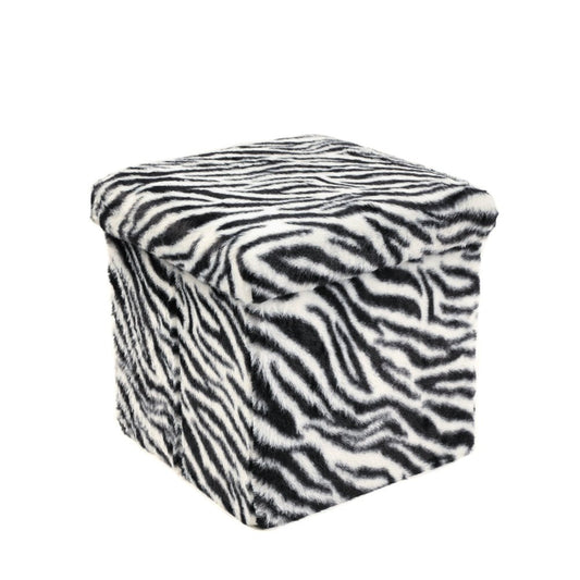 12" Black And White Faux Fur Zebra Ottoman HomeRoots
