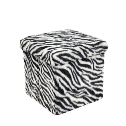 12" Black And White Faux Fur Zebra Ottoman HomeRoots