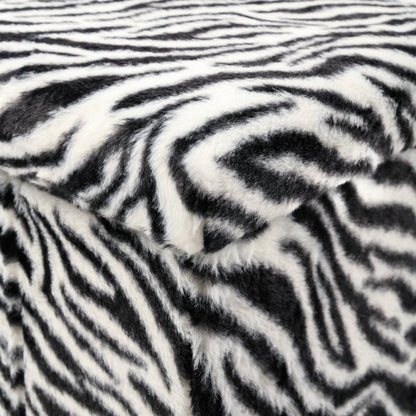 12" Black and White Faux Fur Zebra Storage Ottoman HomeRoots