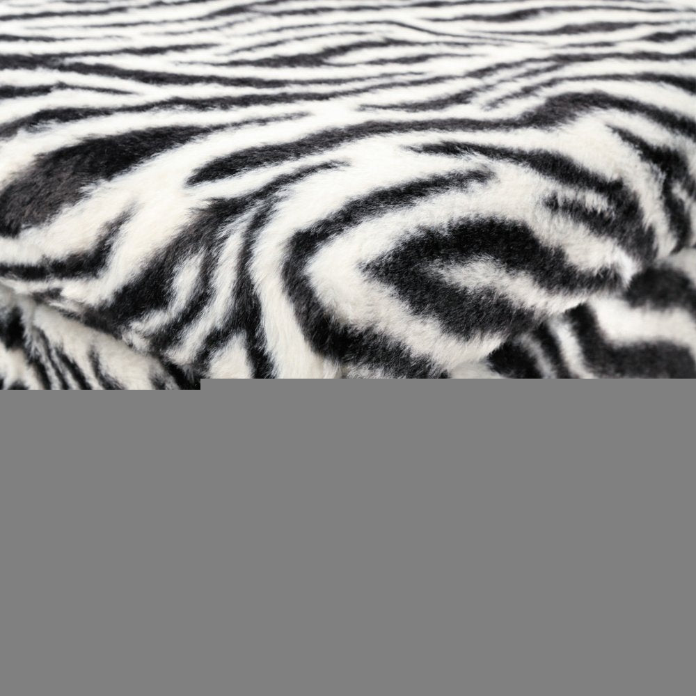 12" Black and White Faux Fur Zebra Storage Ottoman HomeRoots