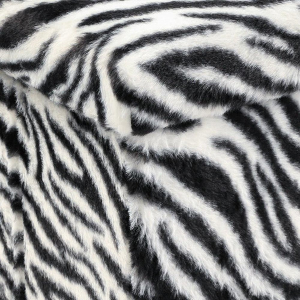 12" Black and White Faux Fur Zebra Storage Ottoman HomeRoots