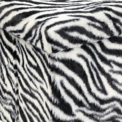 12" Black and White Faux Fur Zebra Storage Ottoman HomeRoots