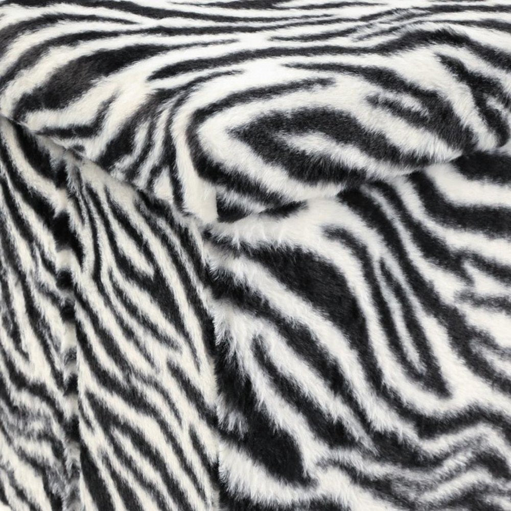 12" Black And White Faux Fur Zebra Ottoman HomeRoots