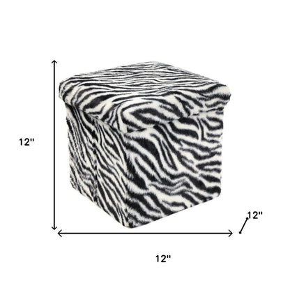 12" Black And White Faux Fur Zebra Ottoman HomeRoots