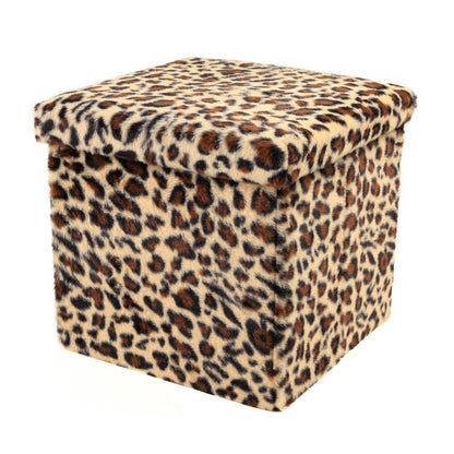 15" Tan And Black Faux Fur Leopard Ottoman HomeRoots