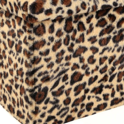 15" Tan And Black Faux Fur Leopard Ottoman HomeRoots