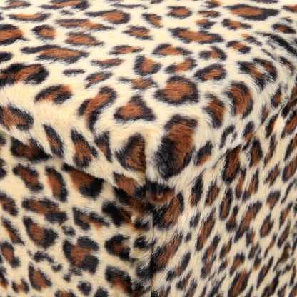 15" Tan and Black Faux Fur Leopard Storage Ottoman HomeRoots
