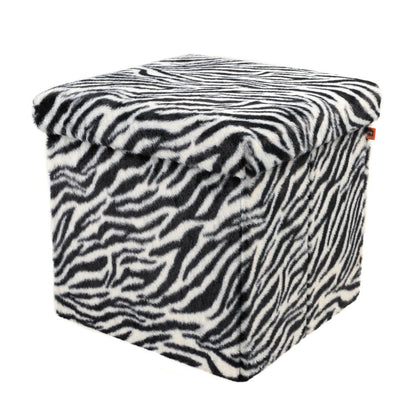 15" Black And White Faux Fur Zebra Ottoman HomeRoots