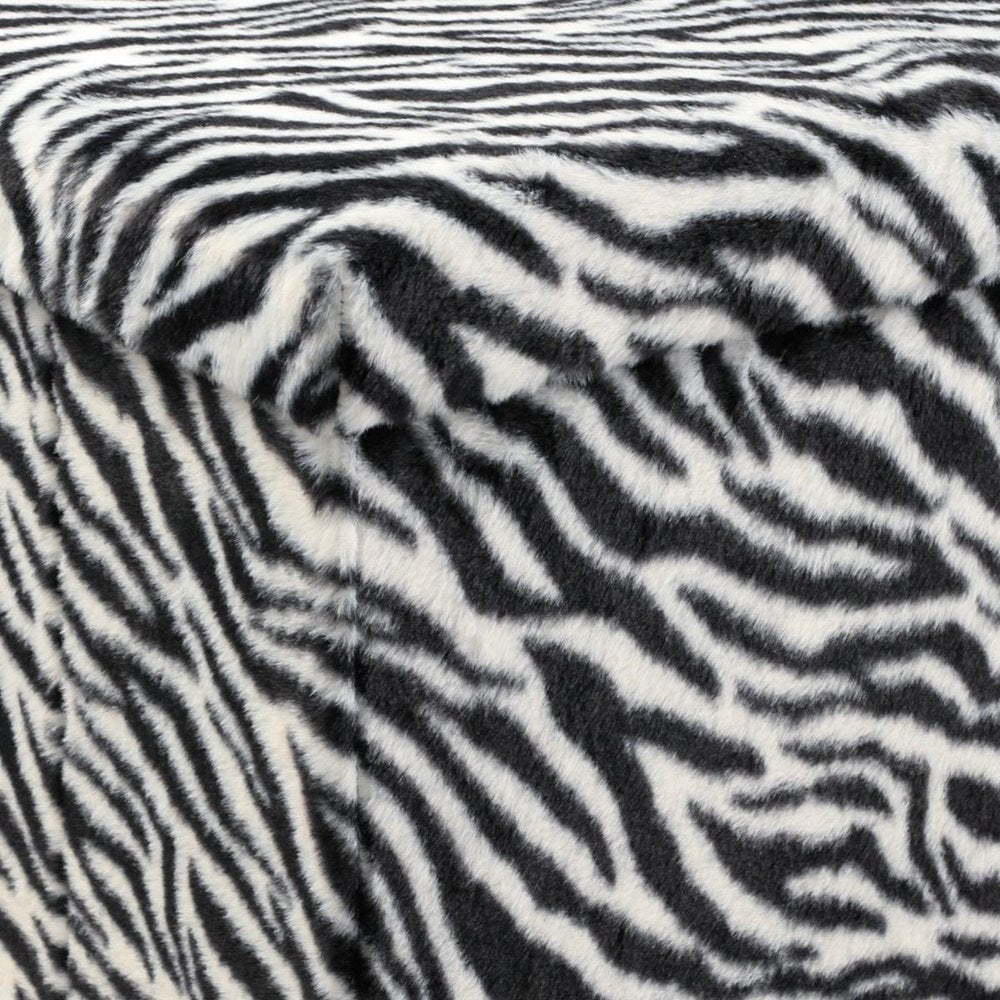 15" Black And White Faux Fur Zebra Ottoman HomeRoots