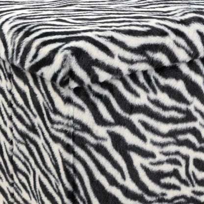 15" Black And White Faux Fur Zebra Ottoman HomeRoots