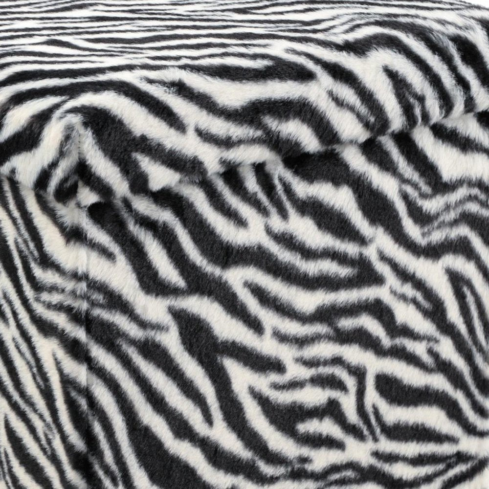 15" Black And White Faux Fur Zebra Ottoman HomeRoots
