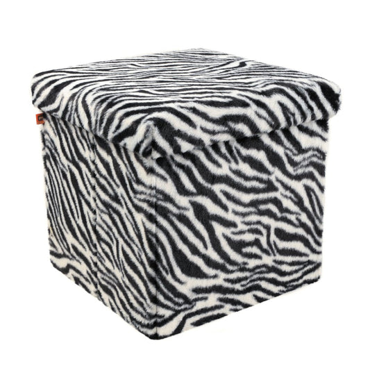 15" Black And White Faux Fur Zebra Ottoman HomeRoots