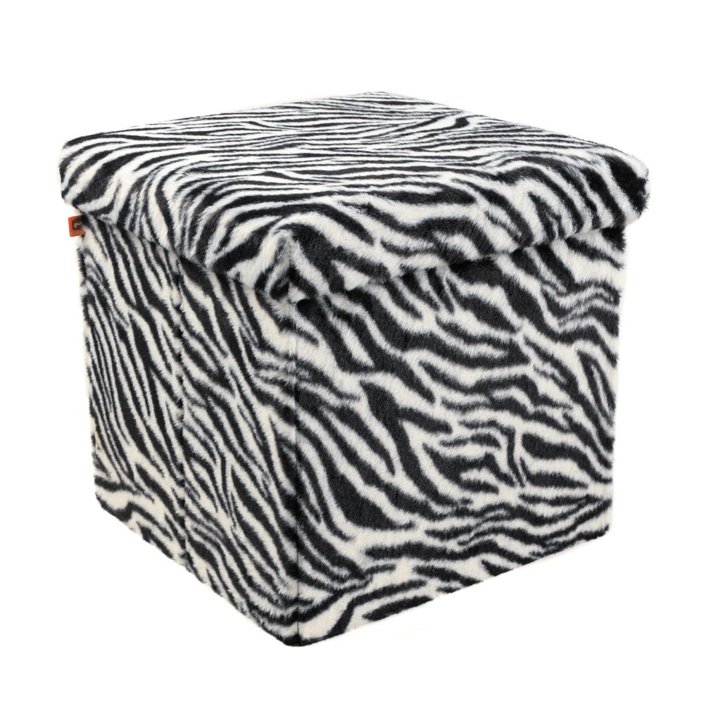 15" Black And White Faux Fur Zebra Ottoman HomeRoots