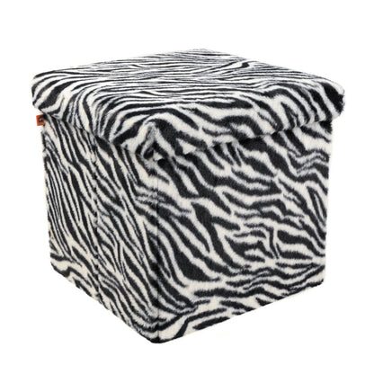 15" Black And White Faux Fur Zebra Ottoman HomeRoots
