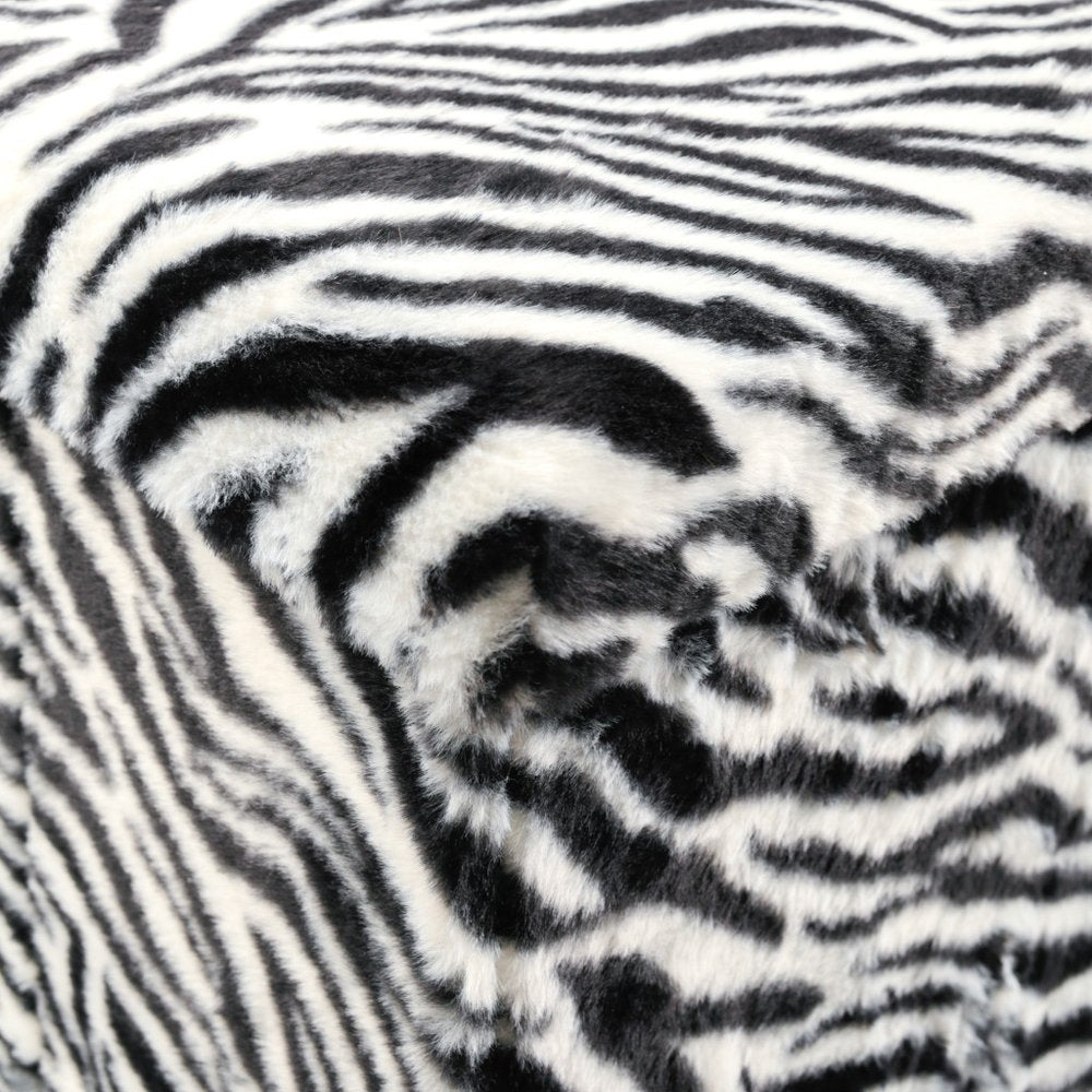 15" Black and White Faux Fur Zebra Storage Ottoman HomeRoots