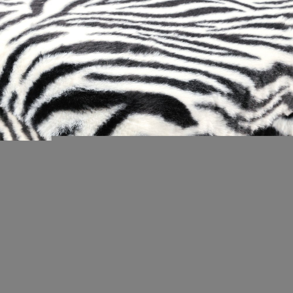 15" Black and White Faux Fur Zebra Storage Ottoman HomeRoots