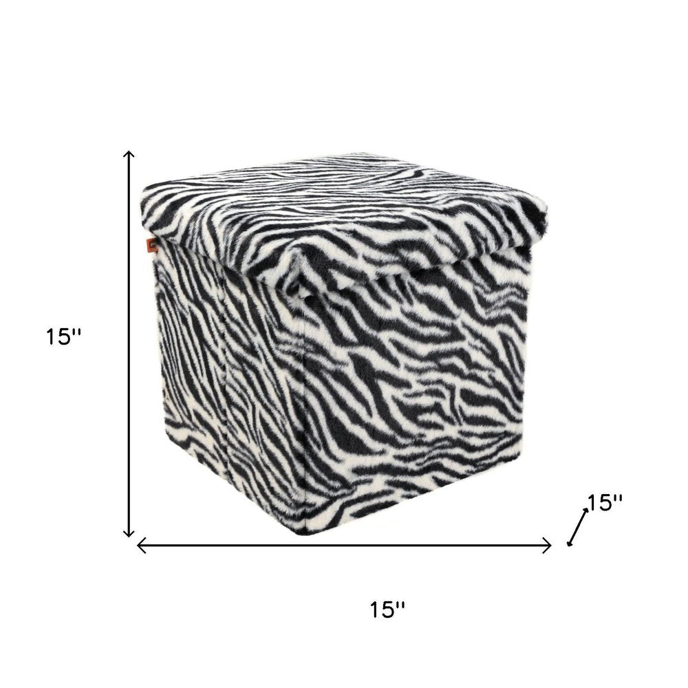 15" Black And White Faux Fur Zebra Ottoman HomeRoots