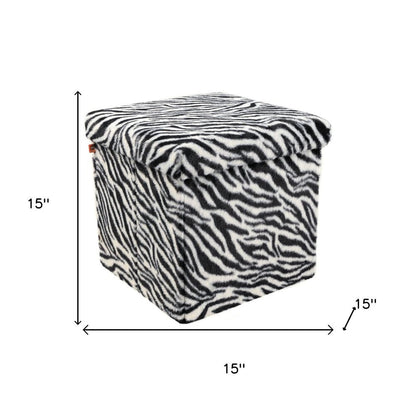 15" Black And White Faux Fur Zebra Ottoman HomeRoots