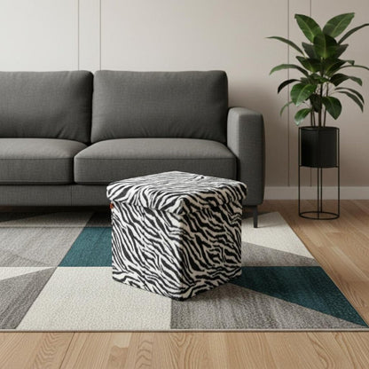 15" Black And White Faux Fur Zebra Ottoman HomeRoots