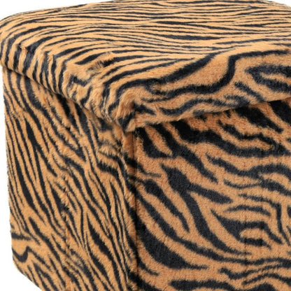 15" Tan and Black Faux Fur Tiger Storage Ottoman HomeRoots