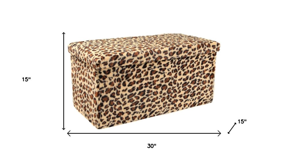 30" Tan and Black Faux Fur Leopard Storage Ottoman HomeRoots