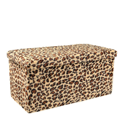 30" Tan and Black Faux Fur Leopard Storage Ottoman HomeRoots