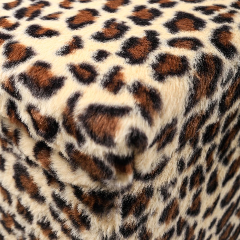 30" Tan And Black Faux Fur Leopard Ottoman HomeRoots