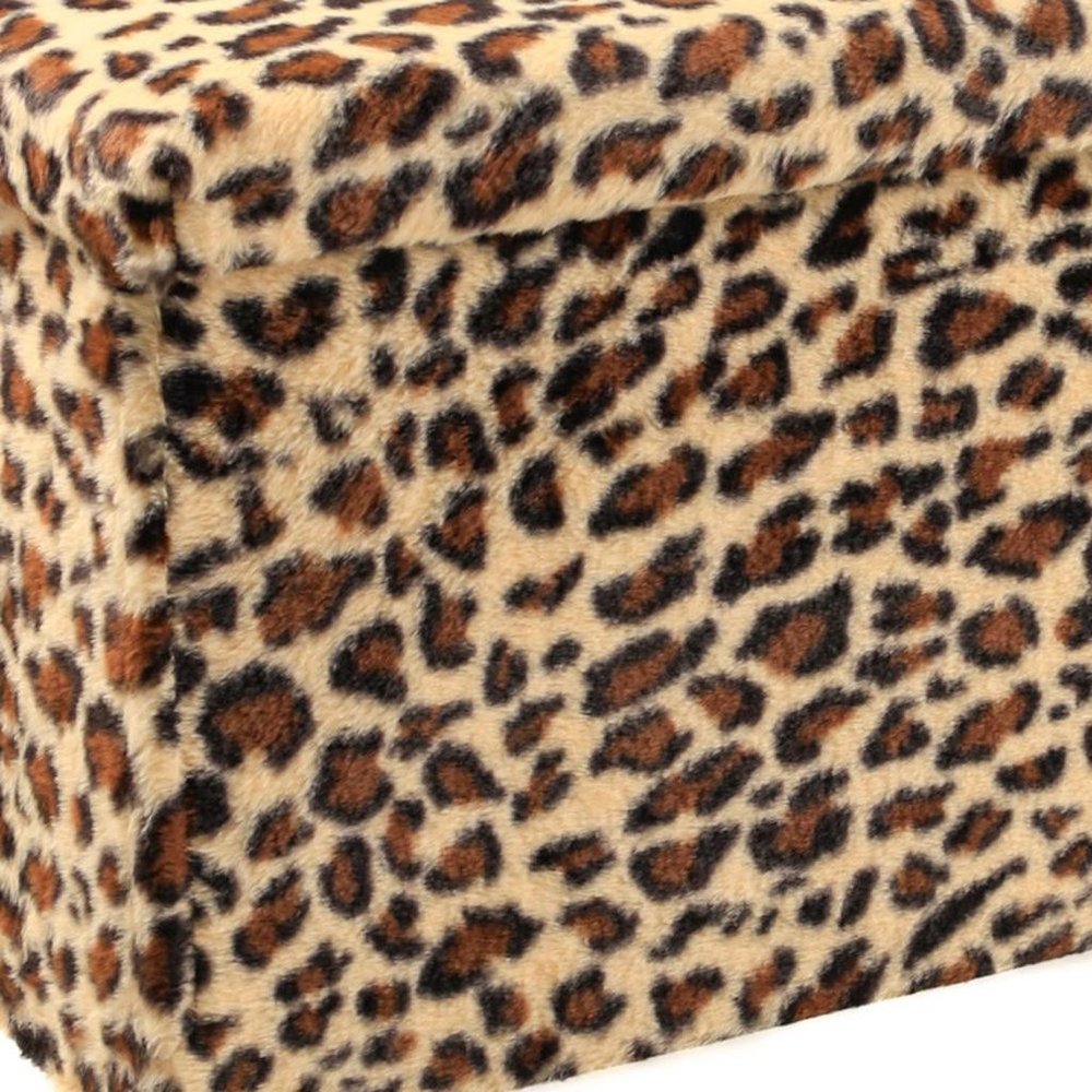 30" Tan and Black Faux Fur Leopard Storage Ottoman HomeRoots