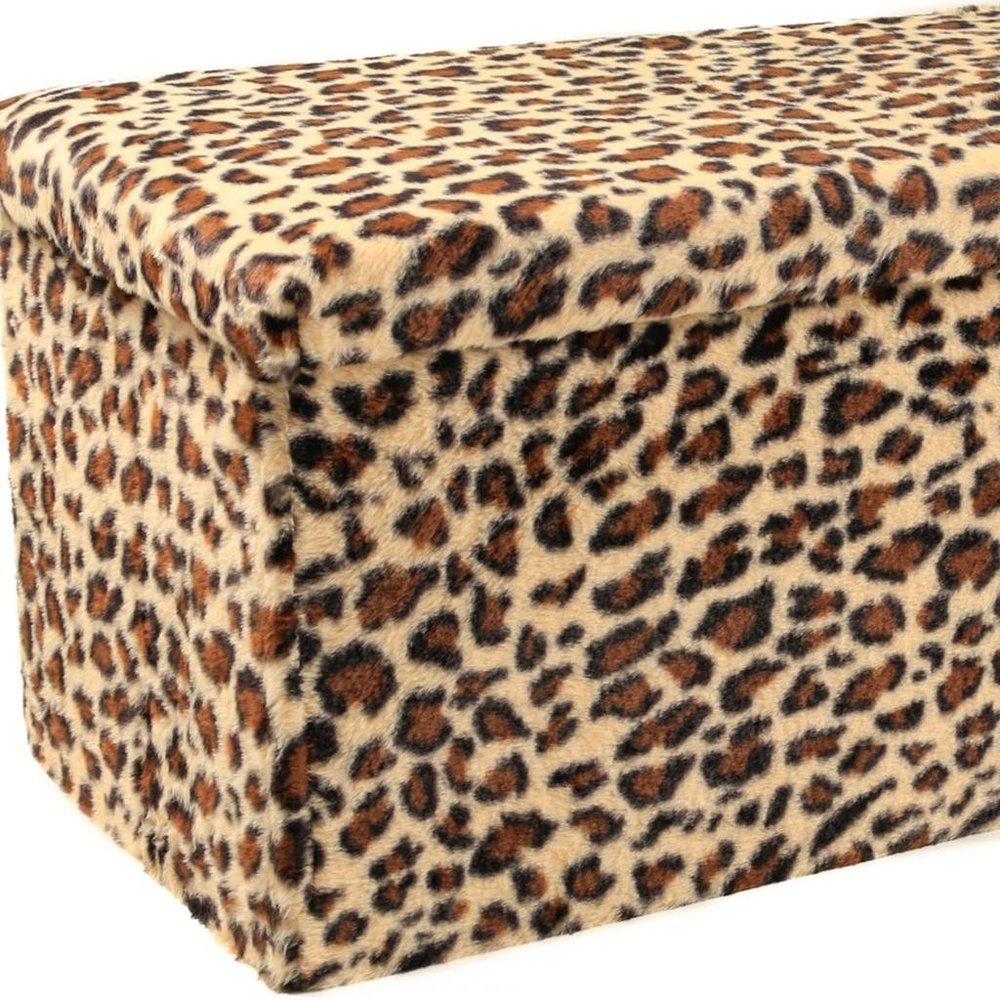 30" Tan and Black Faux Fur Leopard Storage Ottoman HomeRoots