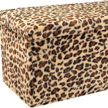 30" Tan And Black Faux Fur Leopard Ottoman HomeRoots