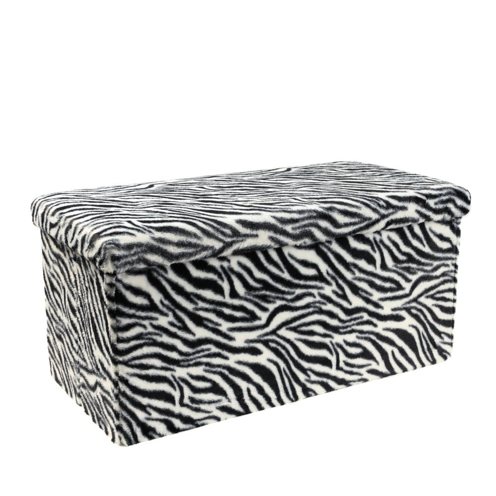 30" Black and White Faux Fur Zebra Storage Ottoman HomeRoots