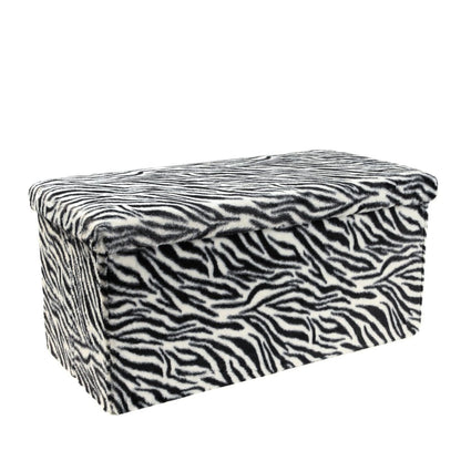 30" Black and White Faux Fur Zebra Storage Ottoman HomeRoots