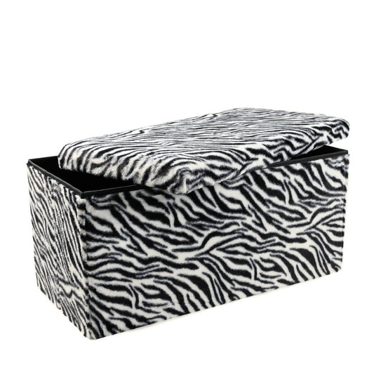 30" Black And White Faux Fur Zebra Ottoman HomeRoots