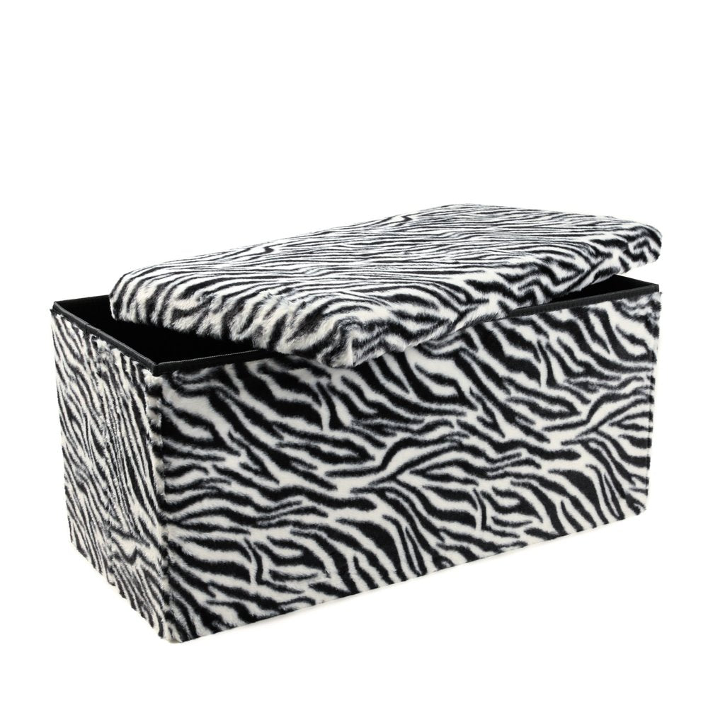 30" Black and White Faux Fur Zebra Storage Ottoman HomeRoots