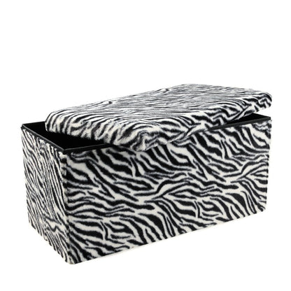 30" Black and White Faux Fur Zebra Storage Ottoman HomeRoots