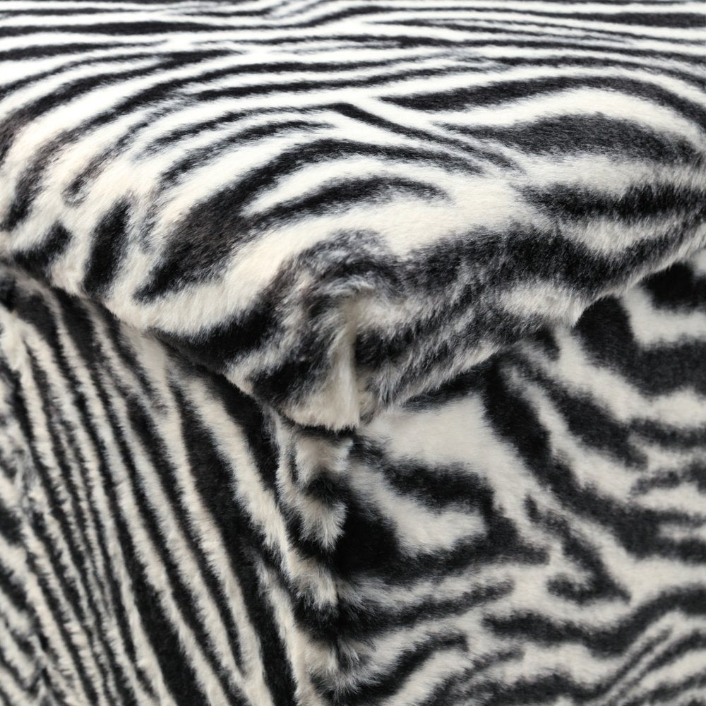 30" Black and White Faux Fur Zebra Storage Ottoman HomeRoots