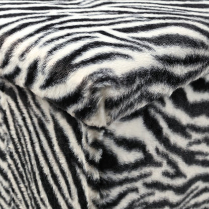 30" Black and White Faux Fur Zebra Storage Ottoman HomeRoots