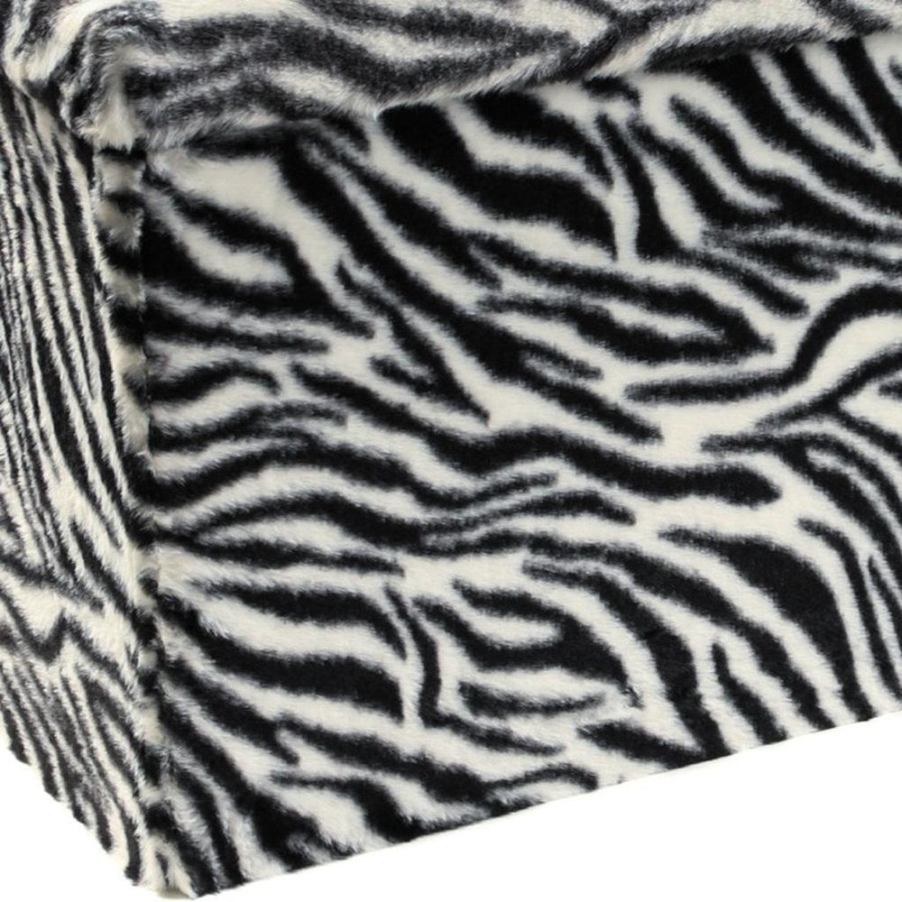 30" Black and White Faux Fur Zebra Storage Ottoman HomeRoots