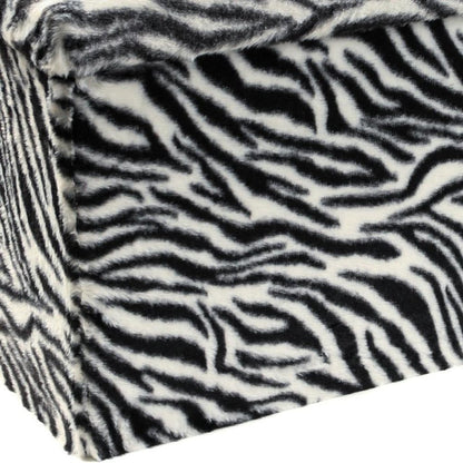 30" Black and White Faux Fur Zebra Storage Ottoman HomeRoots
