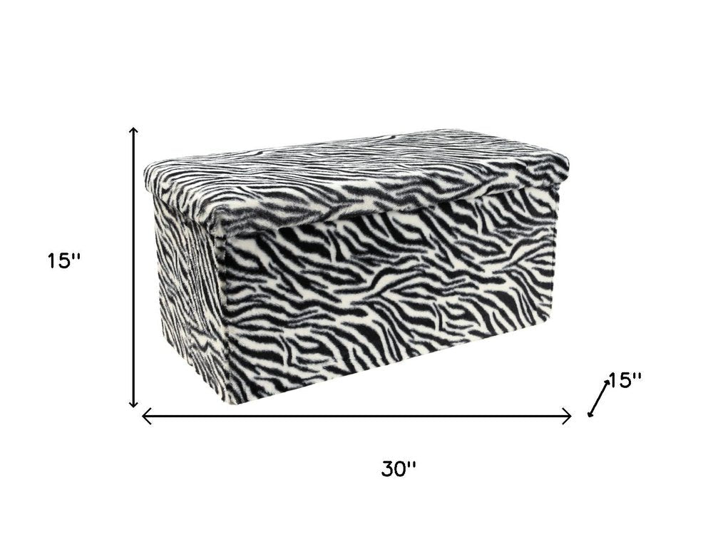 30" Black and White Faux Fur Zebra Storage Ottoman HomeRoots