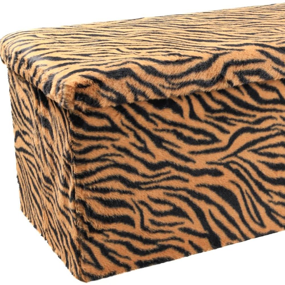 30" Black And Tan Faux Fur Tiger Ottoman HomeRoots