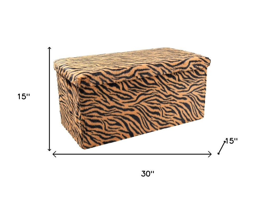 30" Black and Tan Faux Fur Tiger Storage Ottoman HomeRoots