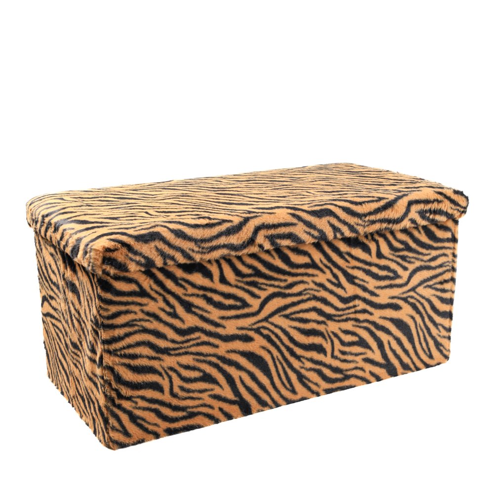 30" Black and Tan Faux Fur Tiger Storage Ottoman HomeRoots