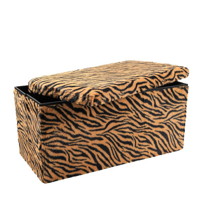 30" Black and Tan Faux Fur Tiger Storage Ottoman HomeRoots