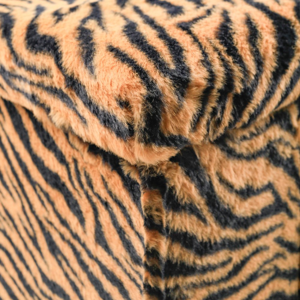 30" Black And Tan Faux Fur Tiger Ottoman HomeRoots