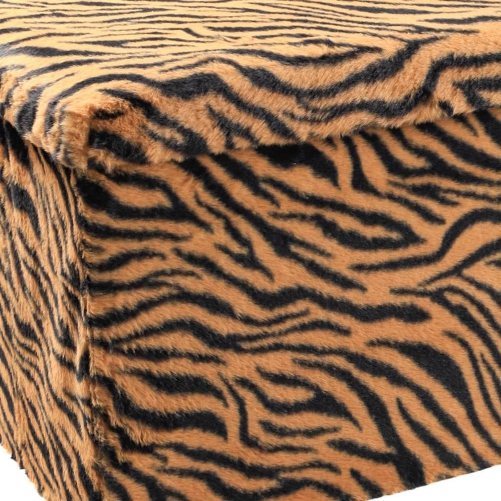 30" Black and Tan Faux Fur Tiger Storage Ottoman HomeRoots