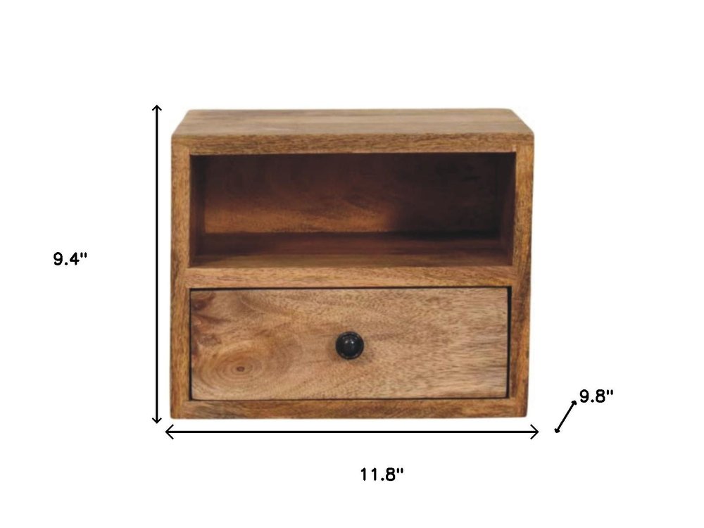 12" Brown Solid Wood One Drawer Floating Nightstand