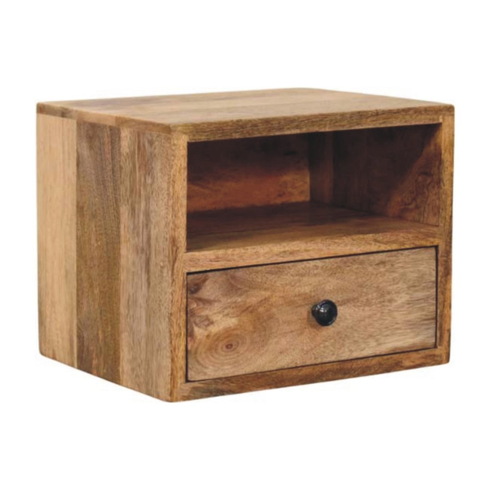 12" Brown Solid Wood One Drawer Floating Nightstand