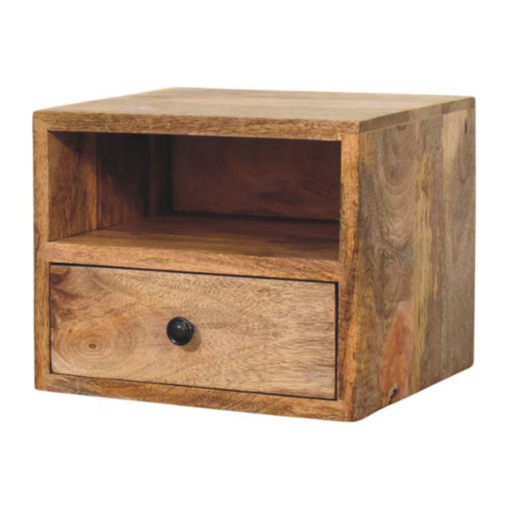 12" Brown Solid Wood One Drawer Floating Nightstand